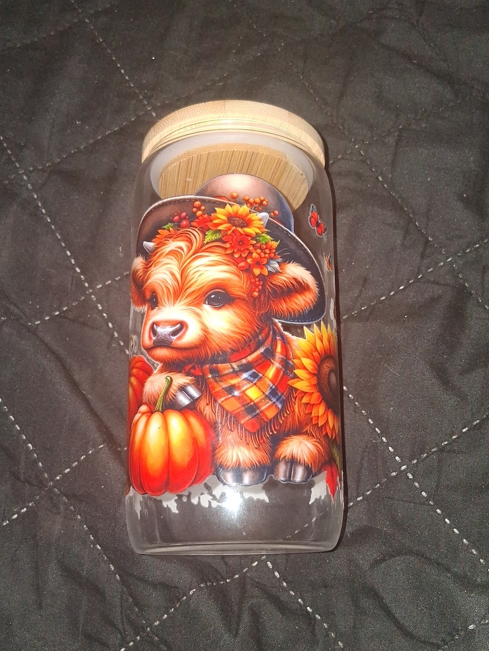 Autumn Harvest Glass Canister with Orange Farm Animal Illustration